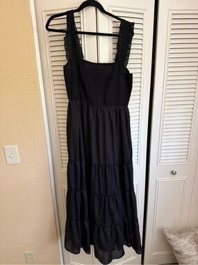 Women’s Black Smocked Sundress with Ruffle Straps